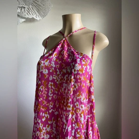 Anthropologie Pink Magenta Mini Floral Tank Dress Sundress Cocktail Halter Light - Picture 2 of 8